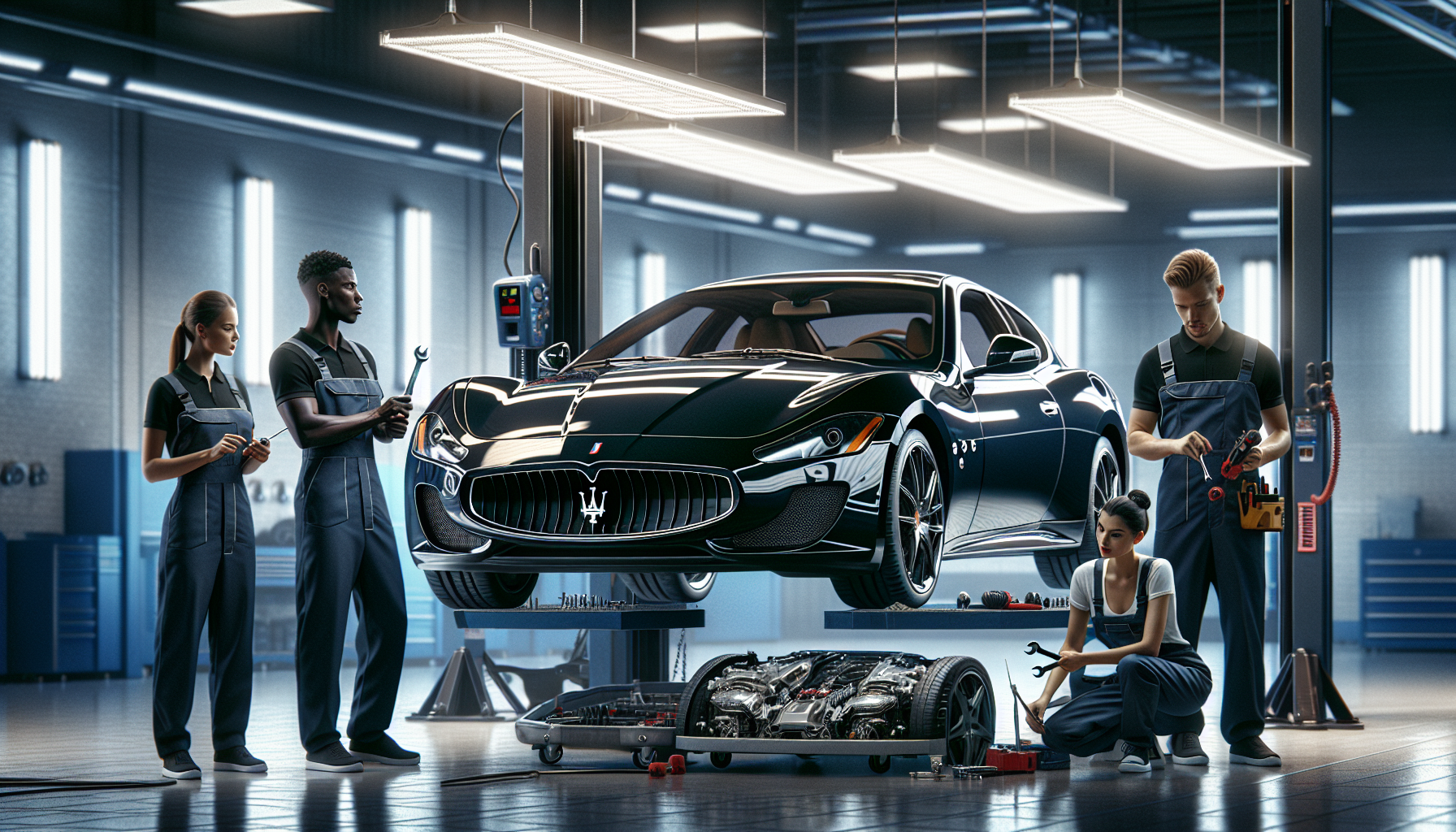 Maserati vehicle in a repair shop